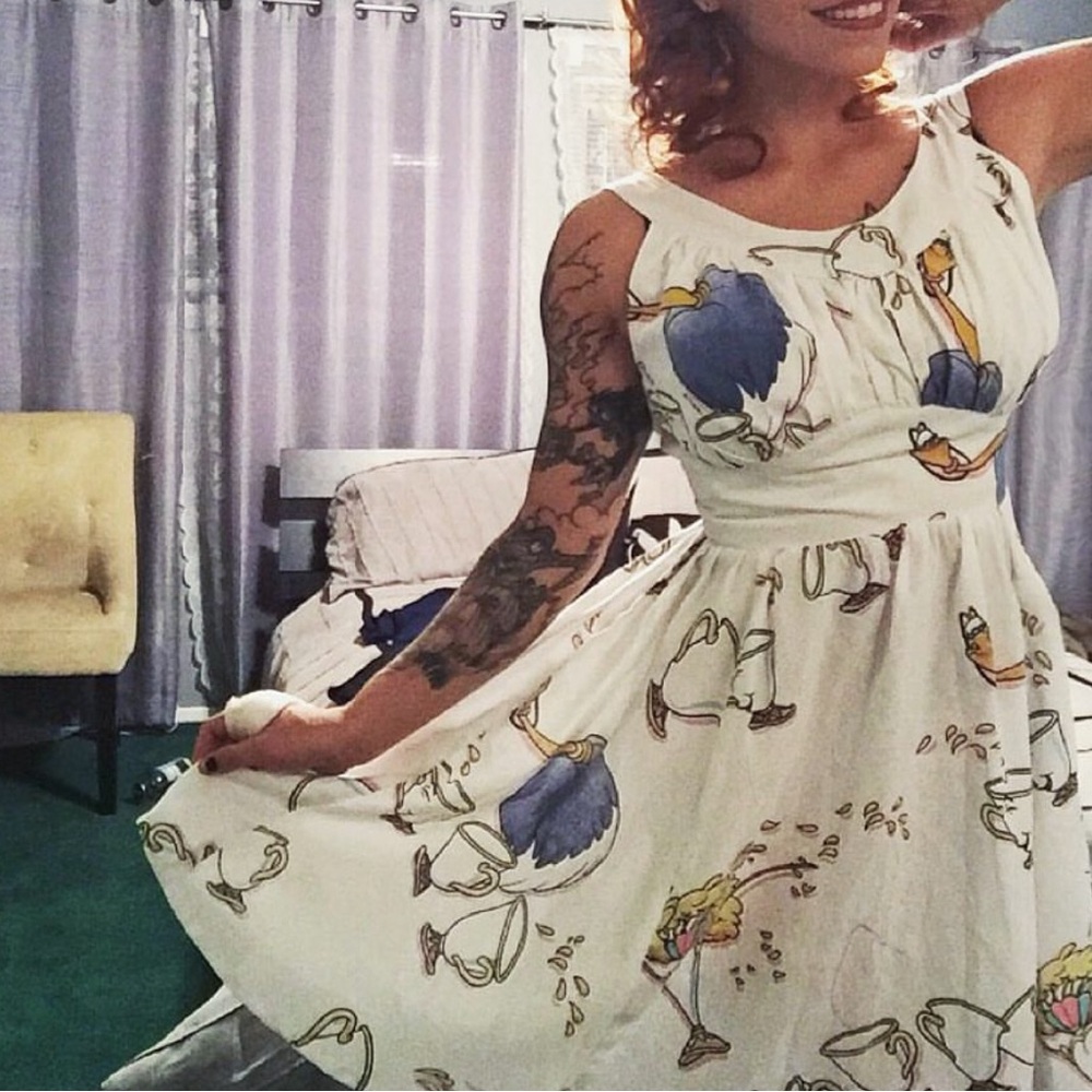 Retro style Disney print Beauty and the Beast dress